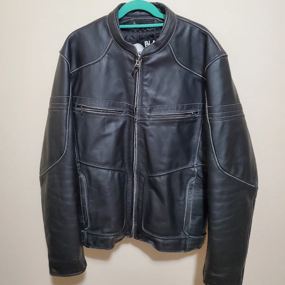 Black Brand motorcycle clothing leather jacket - Picture 1 of 8